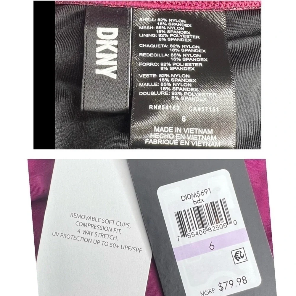 DKNY BORDEAUX WINE Ruffle Underwire Tummy Control One-Piece Swimsuit - Picture 10 of 15